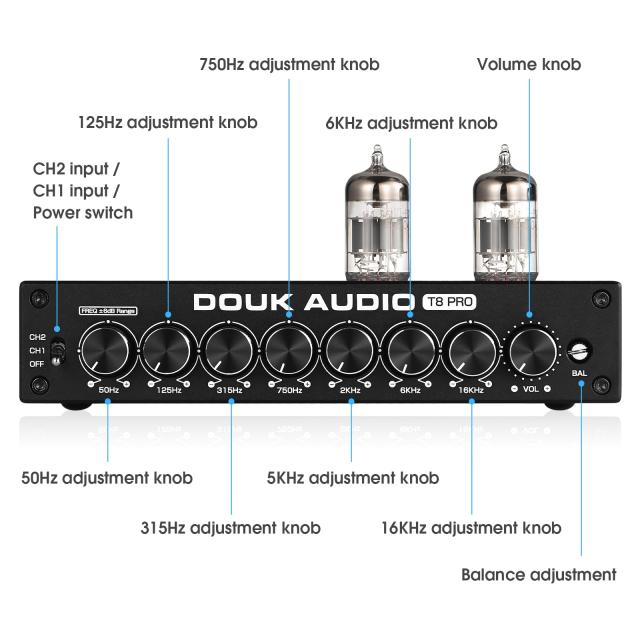 Douk Audio HiFi 真空管 7バンド EQ プリアンプ イコライザー XLR