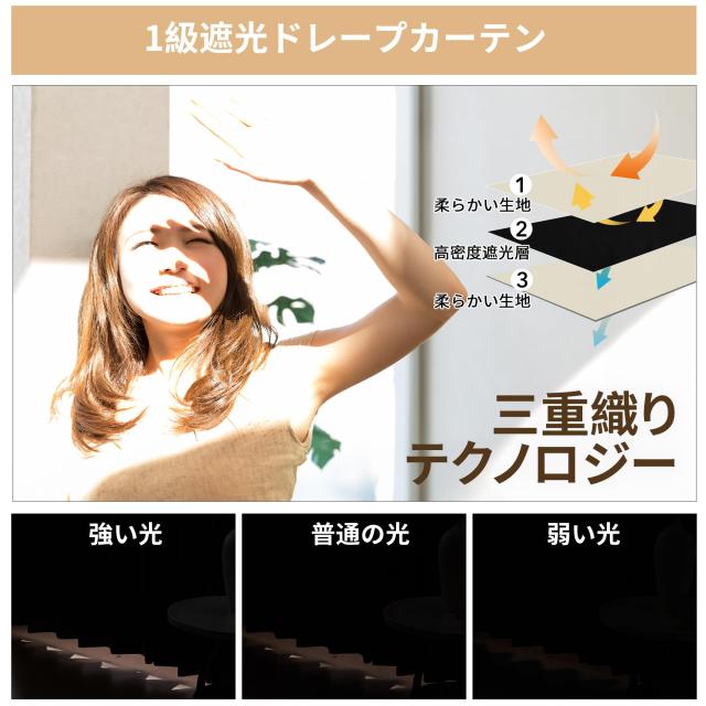 Deconovo 遮光カーテン 幅130x丈230cm ライトベージュ 2枚入 ドレープ