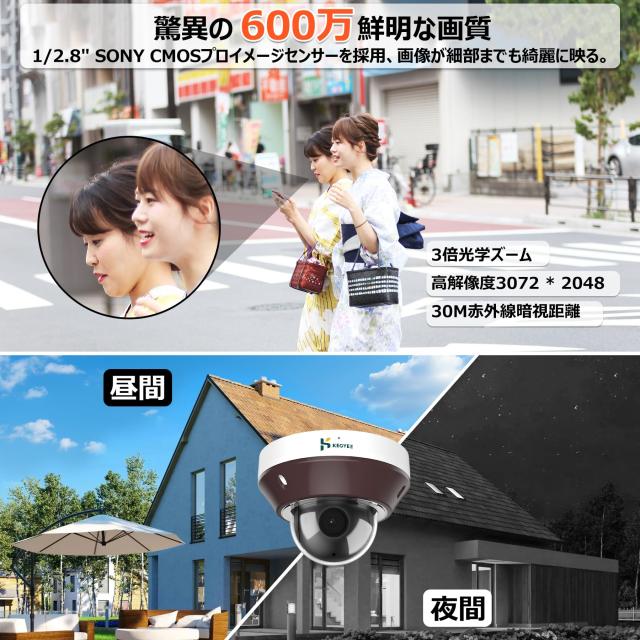 KEOYEE 増設用防犯カメラ 600万画素 単品 防犯カメラセット増設用 赤外線暗視・録音・録画・暗視・IP66防水防塵・遠隔監視・AI人体検出_1