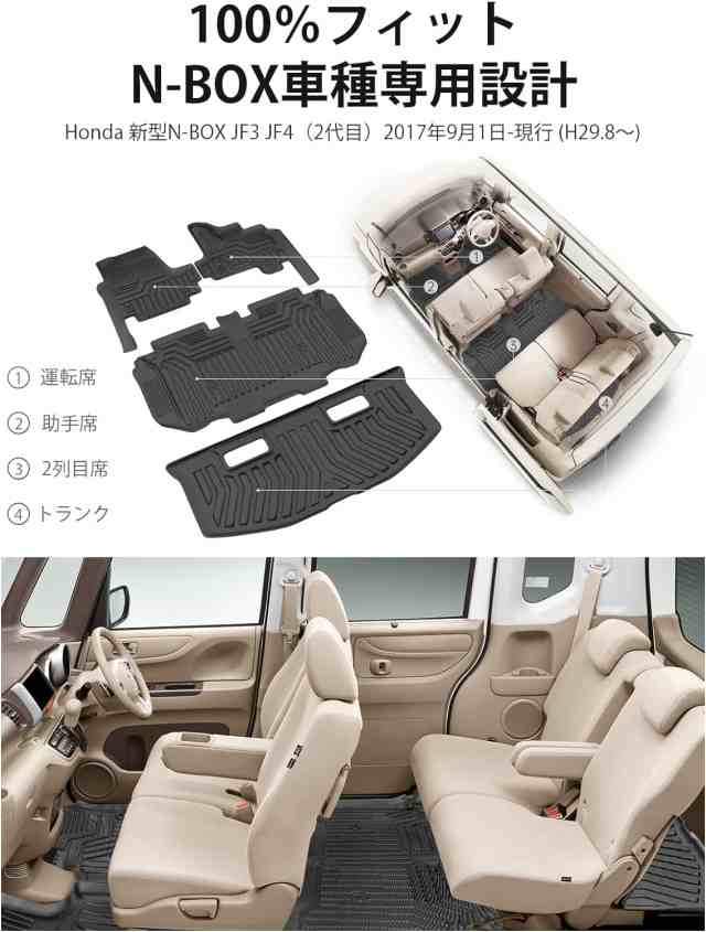 100%フィットN-BOX車種専用設計 ホンダ HONDA 車フロアマット【専用設計：N-BOX JF3 JF4型 4点セット】3Dカッティング技術  立体カーマッの通販はau PAY マーケット - Ｅ４Ｌｉｆｅ | au PAY マーケット－通販サイト