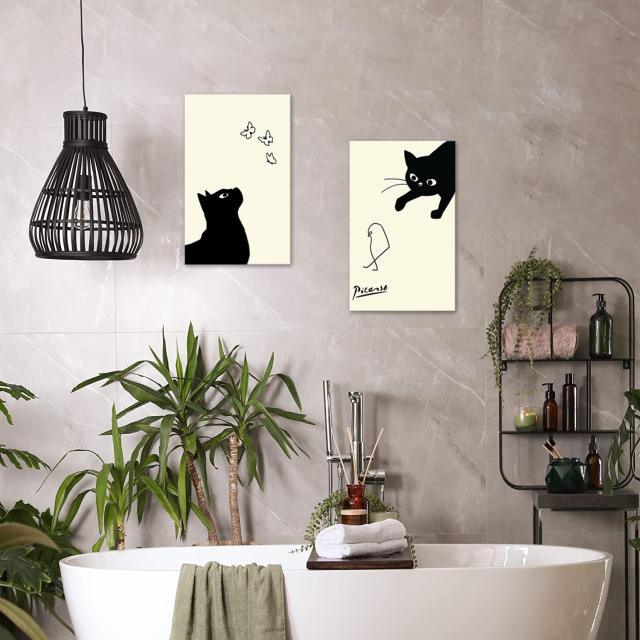 2枚 ピカソ 猫 アートパネル 絵画 壁飾り 開運 額付きポスター