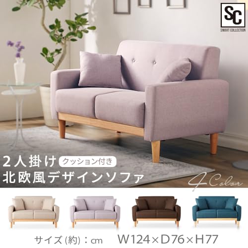 アイリスプラザ 北欧風ソファ 2人掛け 簡単組み立て クッション付き 脚