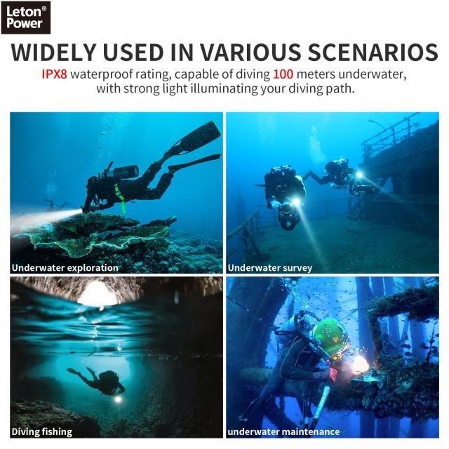 ダイビングライト、LetonPower 5000 Lumens 水中ライト,100mスキューバ