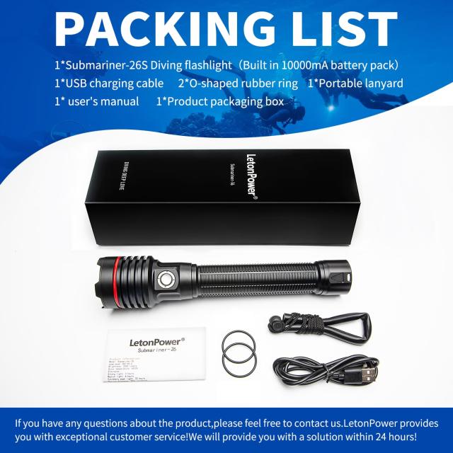 ダイビングライト、LetonPower 5000 Lumens 水中ライト,100mスキューバ