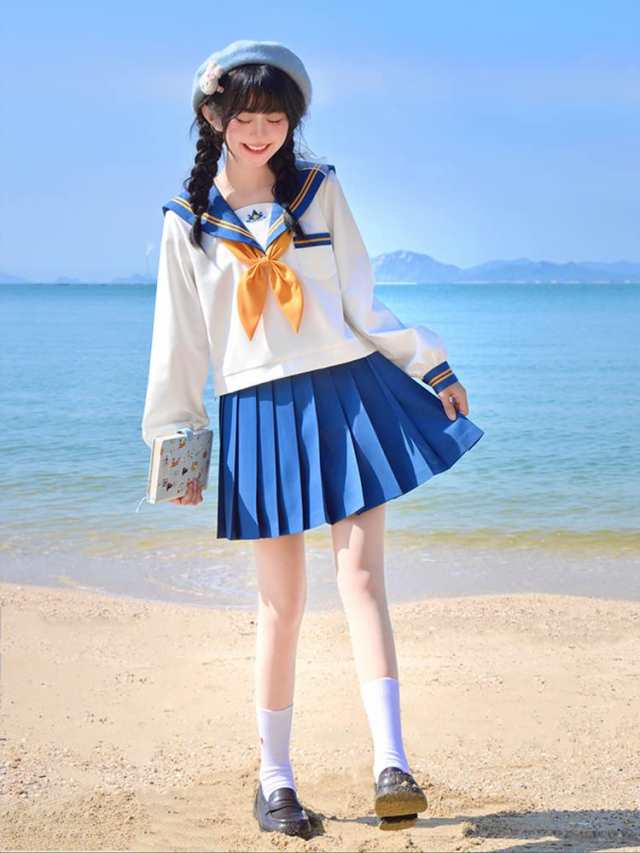 YAISHN] セーラー服 本格制服 長袖 コスプレ 制服 プリーツスカート ハロウィン 仮装 金魚結び 紺色 ネイビー イエロー 上下セット  女子の通販はau PAY マーケット - ks-shop2 | au PAY マーケット－通販サイト