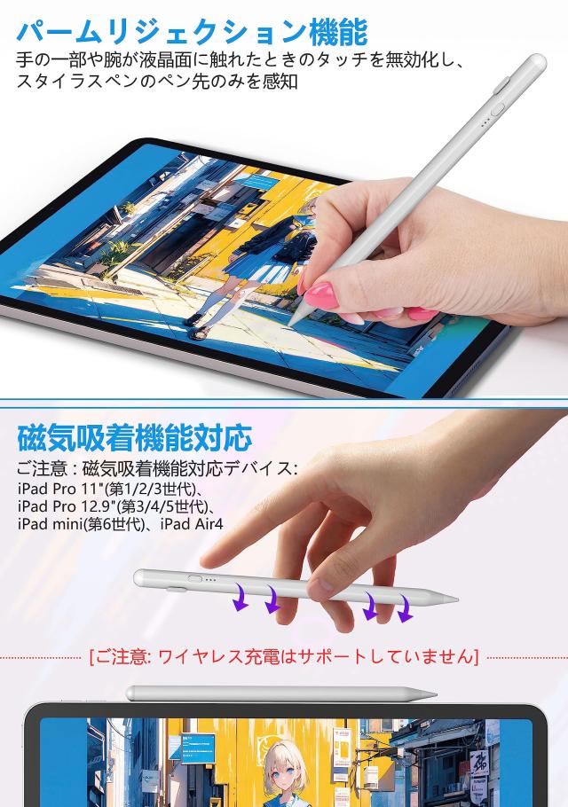 iPad タッチペン 第10世代対応 2024 最新型/傾き感知/磁気吸着機能対