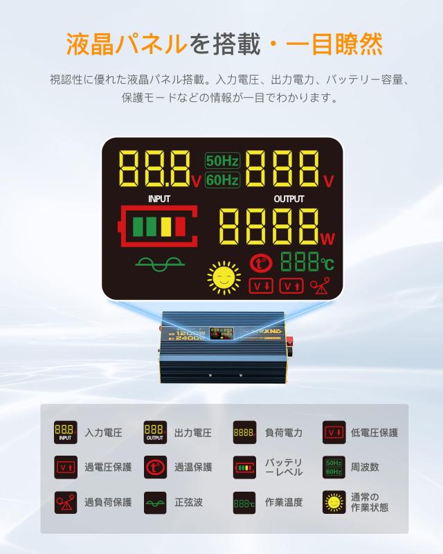 MWXNE インバーター 正弦波 12v 100v 1200w 最大2400W DC12V MWXNE インバーター 正弦波 12v 100v 1200w 最大2400W DC12V
