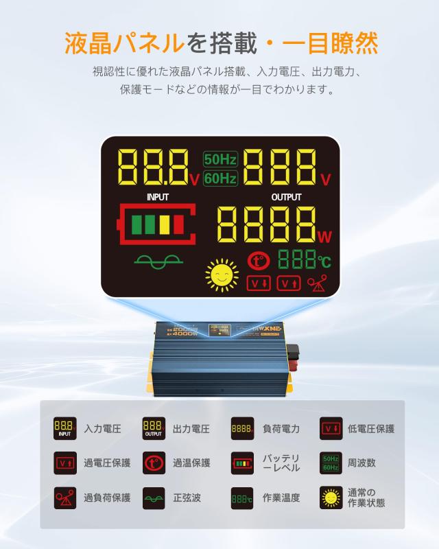 MWXNE インバーター 正弦波 12v 100v 2000w 最大4000W DC12V MWXNE インバーター 正弦波 12v 100v 2000w 最大4000W DC12V