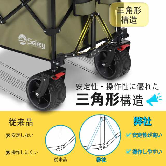 Sekey 特大容量300L 耐荷重200kg 【荷室の長さ120cm】 長物対応 キャリーワゴン 【幅10cmのブレーキ付き極太ノーパンクタイヤ】  【ベアリの通販はau PAY マーケット - Treasure-Moments au PAY マーケット店 | au PAY マーケット－通販サイト