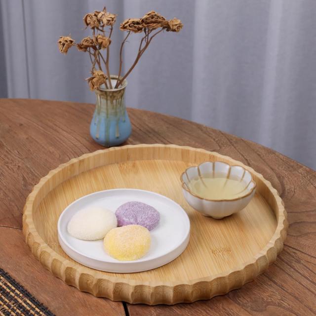 HTB お盆 天然竹製 丸盆 トレー カフェトレー おしゃれ お盆 円形 丸
