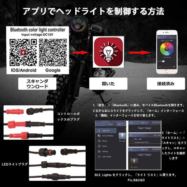 Largoods 5.75インチledヘッドライト バイク用 RGBイカリング付き 車検対応 シェル付き Hi/Lo切り替え 汎用 CB400SF ホーネット250 CBX40の通販は
