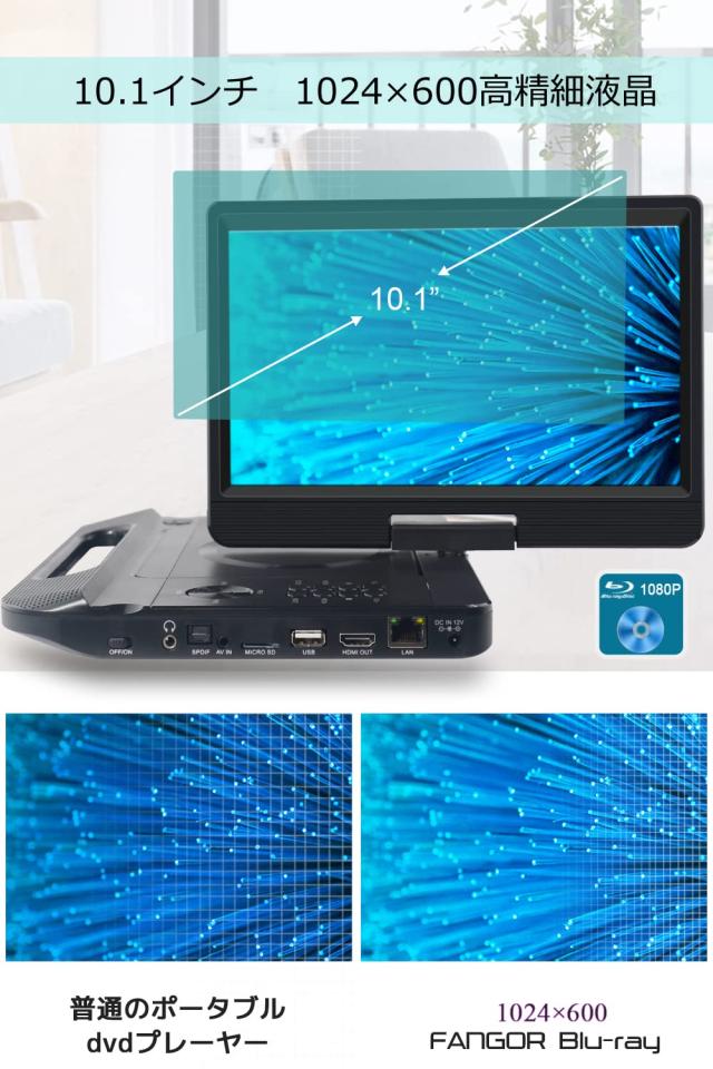FANGOR ポータブルブルーレイプレーヤー 12.5型 10.1インチ 回転式画面