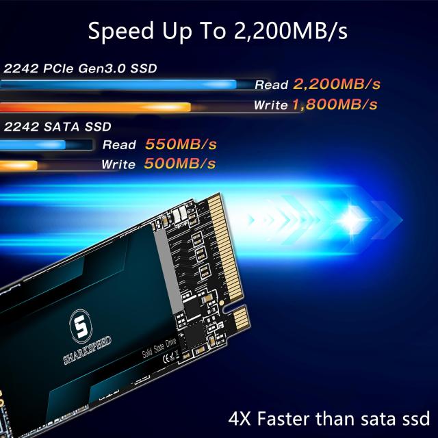 SSD 1TB M.2 2242 NVMe SHARKSPEED PCIe Gen3.0x4 ミニSSD 内蔵型 3D NAND 読み込み最大2,200MB/s_1