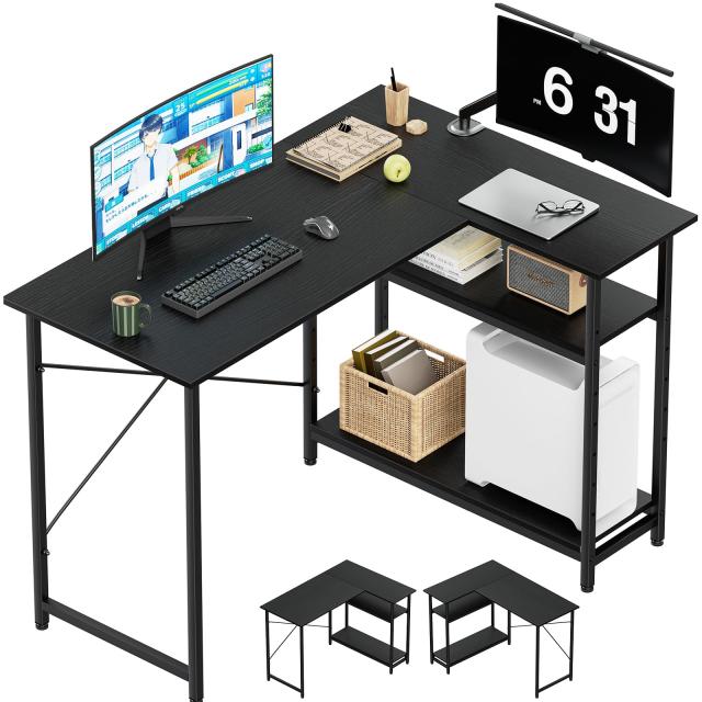 ビンテージ調L型ゲーミングデスク棚付 コーナー机　左右入替え 棚板高さ4段可動 ビンテージ調L型ゲーミングデスク棚付 コーナー机 左右入替え 棚板高さ