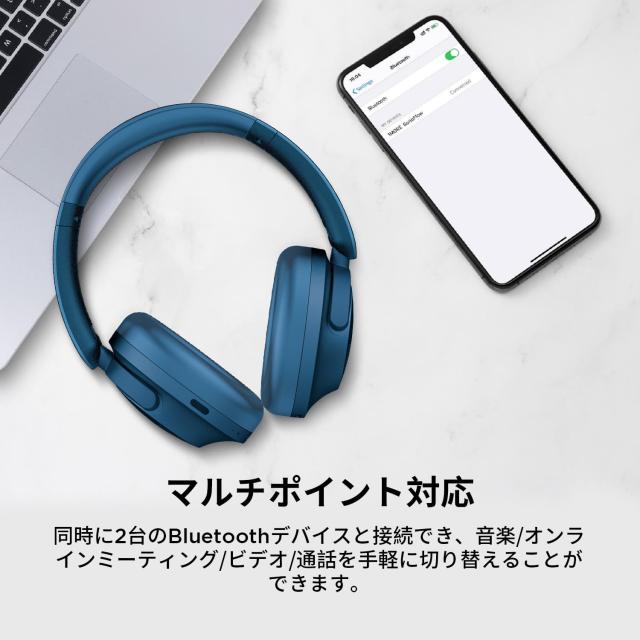 1MORE ワイヤレス ヘッドホン LDAC ハイレゾ対応 アクティブノイズキャンセリング 70時間音再生 外音取り込みモード 5つマイク内蔵 Bl 90時間の長時間バッテリーにハイレゾ、LDACにも対応！ワイヤレス