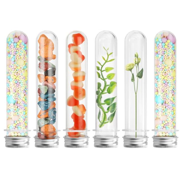 使い方色々！試験管容器。花瓶。EC商品容器。外箱セット。 60本セット 試験管 プラスチック 40ml アルミキャップ 付 蓋付き