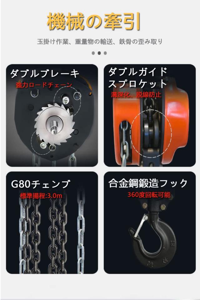 手動式チェーンブロック 1ton 3m 1000kgチェンブロック ホイスト