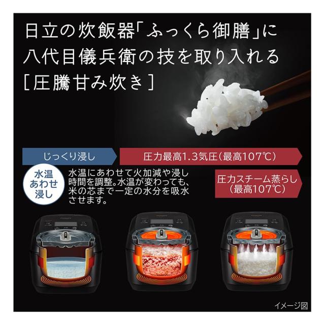 日立 炊飯器 5.5合 圧力＆スチームIH 蒸気カット RZ-W100GM K 漆黒 八
