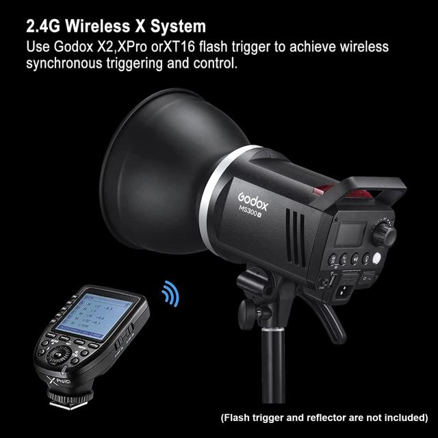 Godox MS300-V スタジオフラッシュ 300Ws ストロボライト GN58 0.1-1.8S リサイクルタイム 5600±200K 2.4G 10W LED モデリングランプ付