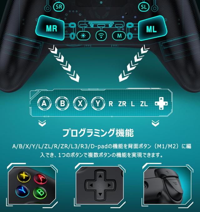 Switch コントローラー 8色RGBライト プログラム編集機能 背面ボタン付き スリープ解除 スイッチ コントローラー 無線 スイッチ プロコン その他ゲーム機ソフト