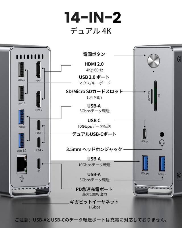 GIISSMO Macbook Pro/Air専用 14-IN-2 ドッキングステーション Type c Dock 3画面モード トリプルディスプレイ対応 MST機能 4K＠60Hz HDM_1