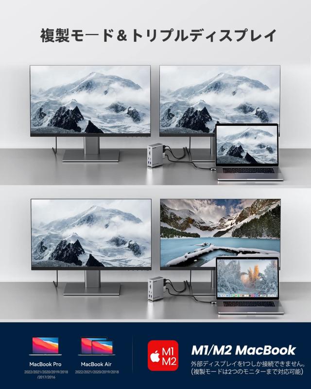 GIISSMO Macbook Pro/Air専用 14-IN-2 ドッキングステーション Type c Dock 3画面モード トリプルディスプレイ対応 MST機能 4K＠60Hz HDM_5