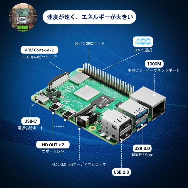 Vemico Raspberry Pi 4 Model B(RAM 4GB)/ラズベリーパイ4b/技適マーク