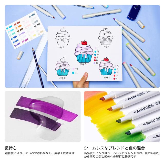 Arrtx OROS マーカーペン 80色 アルコールマーカー 筆タイプ 筆・太字 イラストマーカー ペンスタンド、織りバッグ付き ホビー 画材 漫画 Arrtx OROS マーカーペン 80色 アルコールマーカー 筆タイプ 筆・太字 イラストマーカー ペンスタンド、織りバッグ付き ホビー 画材 漫画