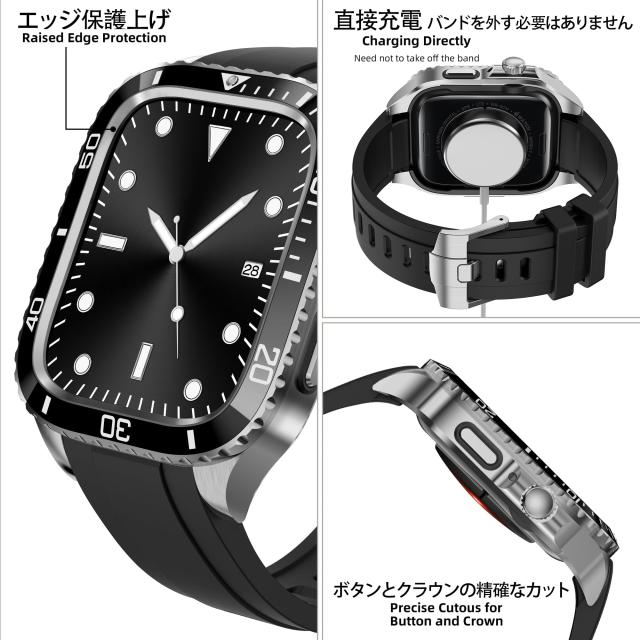 BinGeLi コンパチブル Apple Watch バンド ケース付き TPUベルト 一体型 アップルウォッチ 8/7 45mm SE2/6/5/4/SE 44mm 対応 耐衝撃性 耐
