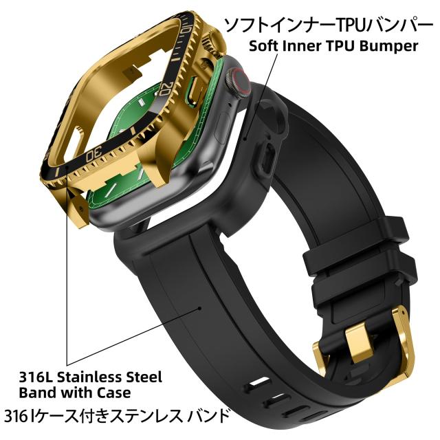 BinGeLi コンパチブル Apple Watch バンド ケース付き TPUベルト 一体型 アップルウォッチ 8/7 45mm SE2/6/5/4/SE 44mm 対応 耐衝撃性 耐