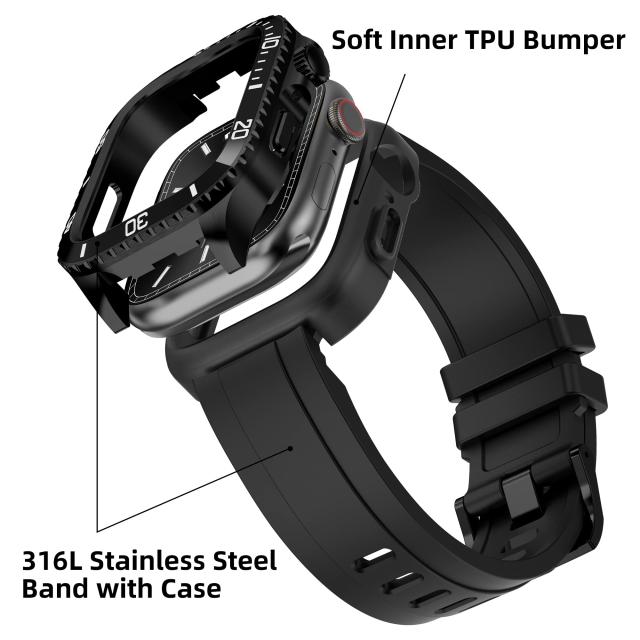 BinGeLi コンパチブル Apple Watch バンド ケース付き TPUベルト 一体型 アップルウォッチ 8/7 45mm SE2/6/5/4/SE 44mm 対応 耐衝撃性 耐