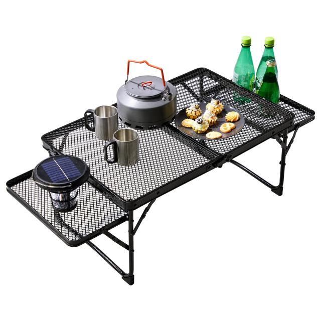 TIMBER RIDGE キャンプ テーブル アウトドアテーブル サイドテーブル付き メッシュ 軽量 折りたたみテーブル コンパクト ローテーブル ミ