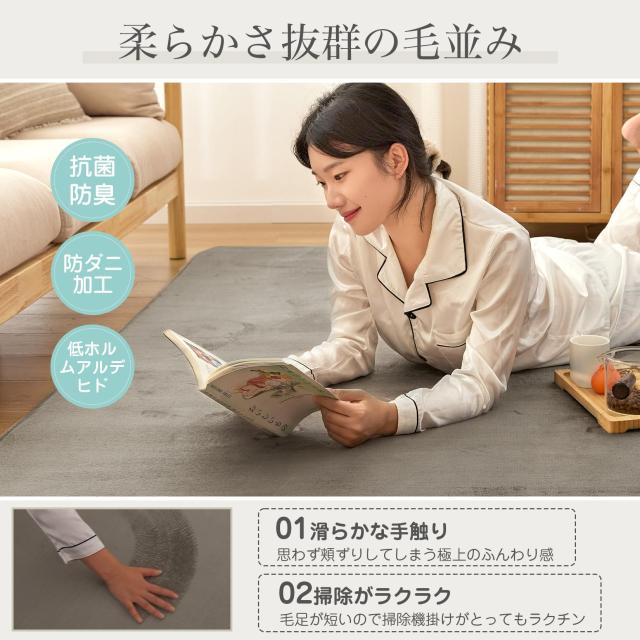VK Ingeroom カーペット ラグ 極厚25mm 約3畳 厚手 ラグマット 防音 滑り止め付 抗菌 防臭 防ダニ 低ホルム ふわっと手触り高反発 床暖房_4