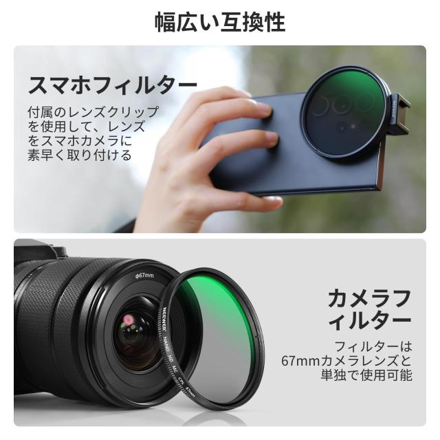 NEEWER CPL フィルター スマホ用 67mmカメラレンズ偏光フィルター 金属