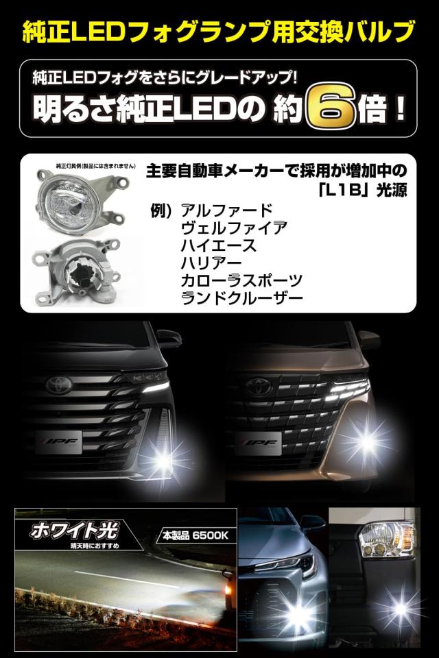 IPF フォグランプ LED 車用 L1B 5000lm 6500K ホワイト 12V用 2本入