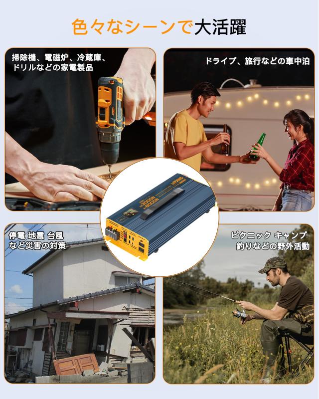 MWXNE インバーター 正弦波 24v 100v 3000w 最大6000W USB＆Type-C 4 