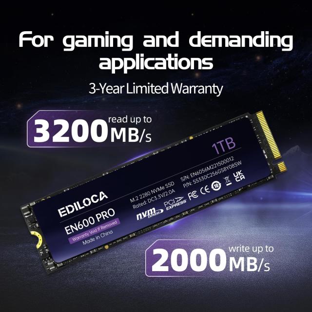Ediloca EN600 PRO SSD 1TB PCle 3.0x4 NVMe M.2 2280 最大読込