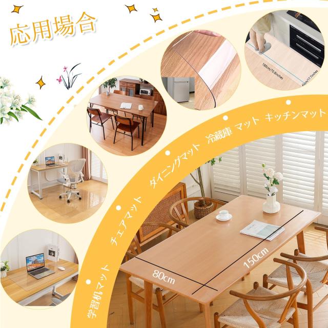 Bloomlover ダイニングマット エンボス加工 透明 160x180cm 厚さ1.5mm 特大サイズ クリア PVC 床を保護するマット 超大判 プロテクターマ_4