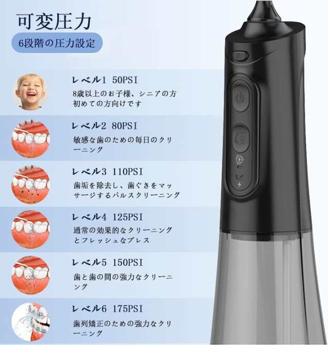 口腔洗浄器 Liebssen 口腔洗浄機器 携帯型容量300ML 6 水強度 5段階調整 IPX7防水 USB充電式 -ブラックの通販はau PAY  マーケット - ヤマちゃん本舗 | au PAY マーケット－通販サイト