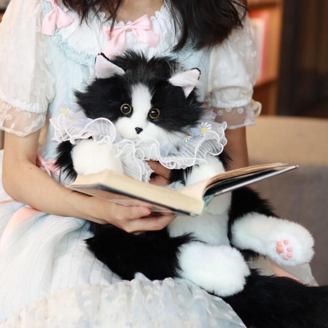 Chongker 猫 ぬいぐるみ本物そっくりバッグ - 手作 リアルな猫型のバックパック かわいいネコ リュックサック、調節可能な肩ベルト、女性_8