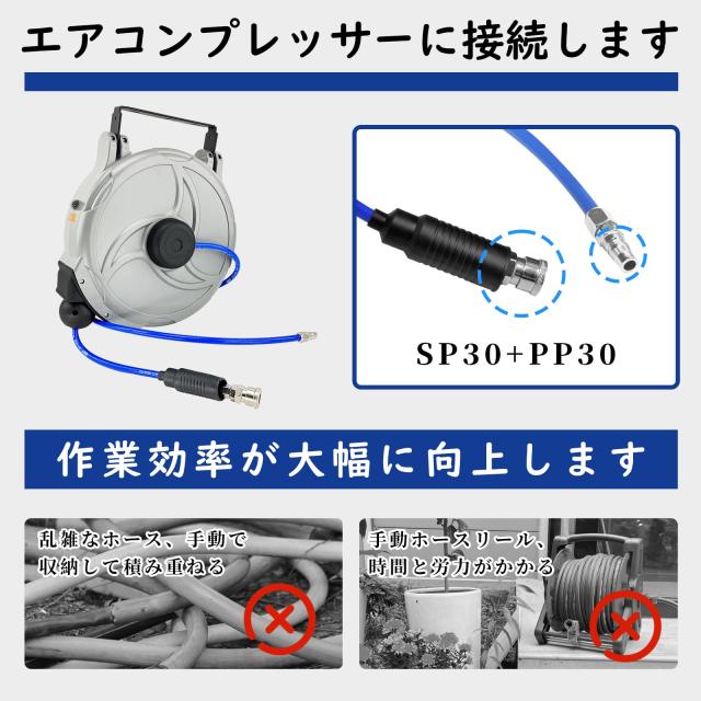 CXCESNS エアホースリール 自動巻取式 15m 自動巻き上げ ブラケット付 壁掛け 天吊り式 エアホース 180°回転可能 ホース外径 CXCESNS エアホースリール 自動巻取式 15m 自動巻き上げ ブラケット付