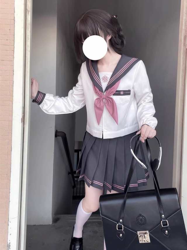 GSYCL] 制服 長袖 ピンクリボン セーラー服 花 女子高校生 3点セット