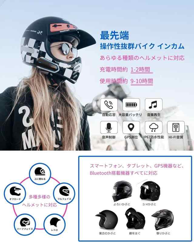 LYANGET バイク インカム ヘルメット スピーカー Bluetooth バイク用 ...