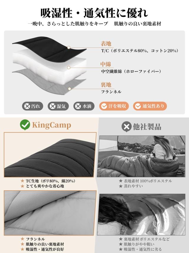 KingCamp 寝袋 封筒型 ブランケット 毛布 大人用 シュラフ 通気性