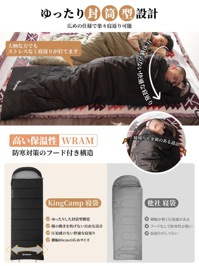 KingCamp 寝袋 封筒型 ブランケット 毛布 大人用 シュラフ 通気性 暖かい コンパクト オールシーズン 快適温度0℃~4℃ 丸洗い 撥水加工 KingCamp 寝袋 封筒型 ブランケット 毛布 大人用 シュラフ 通気性