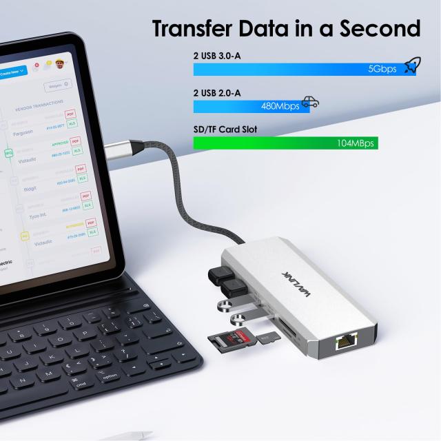 WAVLINK USB C ハブ トリプル モニター、12-in-1 ラップトップ ドック、マルチポート アダプター、4K HDMI、デュアル 4K DP、100W PD IN_7