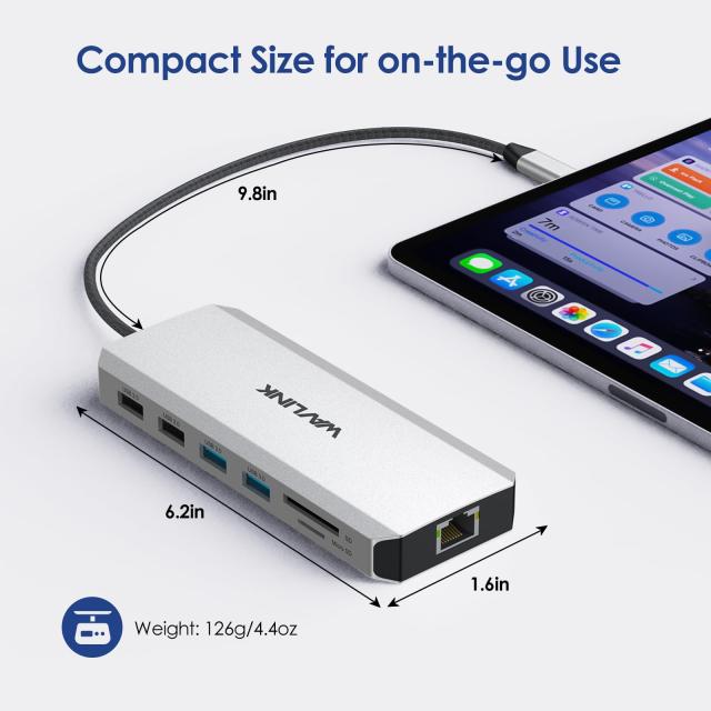 WAVLINK USB C ハブ トリプル モニター、12-in-1 ラップトップ ドック、マルチポート アダプター、4K HDMI、デュアル 4K DP、100W PD IN_8