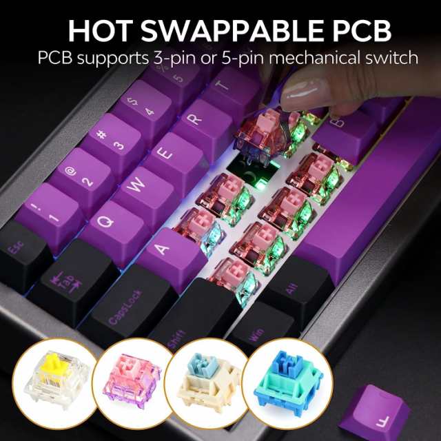 EPOMAKER EK68 65%レイアウト ゲーミングキーボード ガスケット NKRO ホットスワップ対応 2.4Ghz/Bluetooth 5.0/USB-C有線 メカニカル ノの通販は