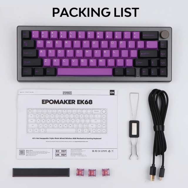 EPOMAKER EK68 65%レイアウト ゲーミングキーボード ガスケット NKRO ホットスワップ対応 2.4Ghz/Bluetooth 5.0/USB-C有線 メカニカル ノの通販は