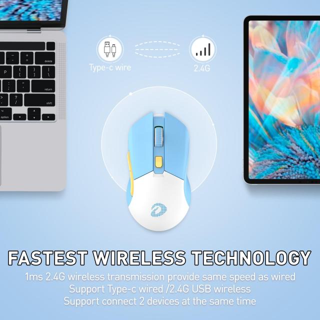 DAREU ゲーミングマウス 無線 水色/ブルー ワイヤレス2.4G/有線USB接続可能 超軽量85g 人間工学 可愛い 12000DPI 充電ドック付き プログ_1